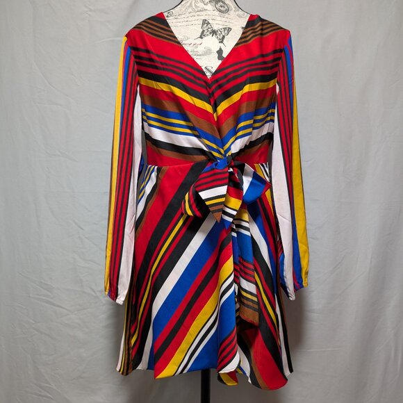 Express Women's Multicolor Striped Tie Front Long Sleeved Dress New Size Medium - Picture 1 of 8